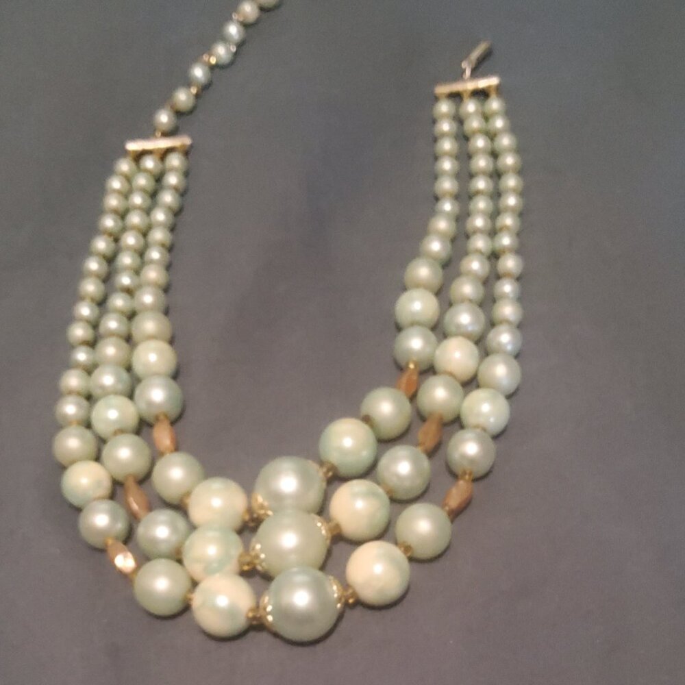 VINTAGE BEADED THREE STRAND NECKLACE  SALE